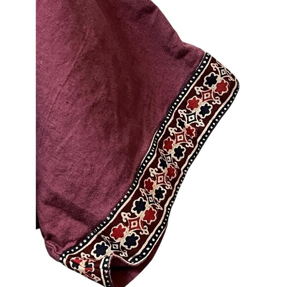 Earthbound Trading Company Top Linen Blend Hooded Small Fringe Geometric S/S - Picture 15 of 16